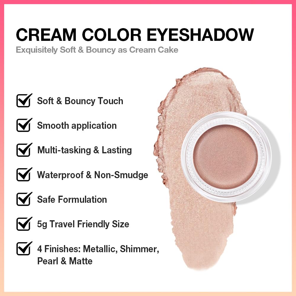 Kaely Single Cream Eyeshadow Pot, Sand Shimmer Eye Shadow for Older Women High Pigmented Waterproof, Natural Eyeshadow Palette Makeup Brightener, sombras en crema para ojos, Blendable, 25