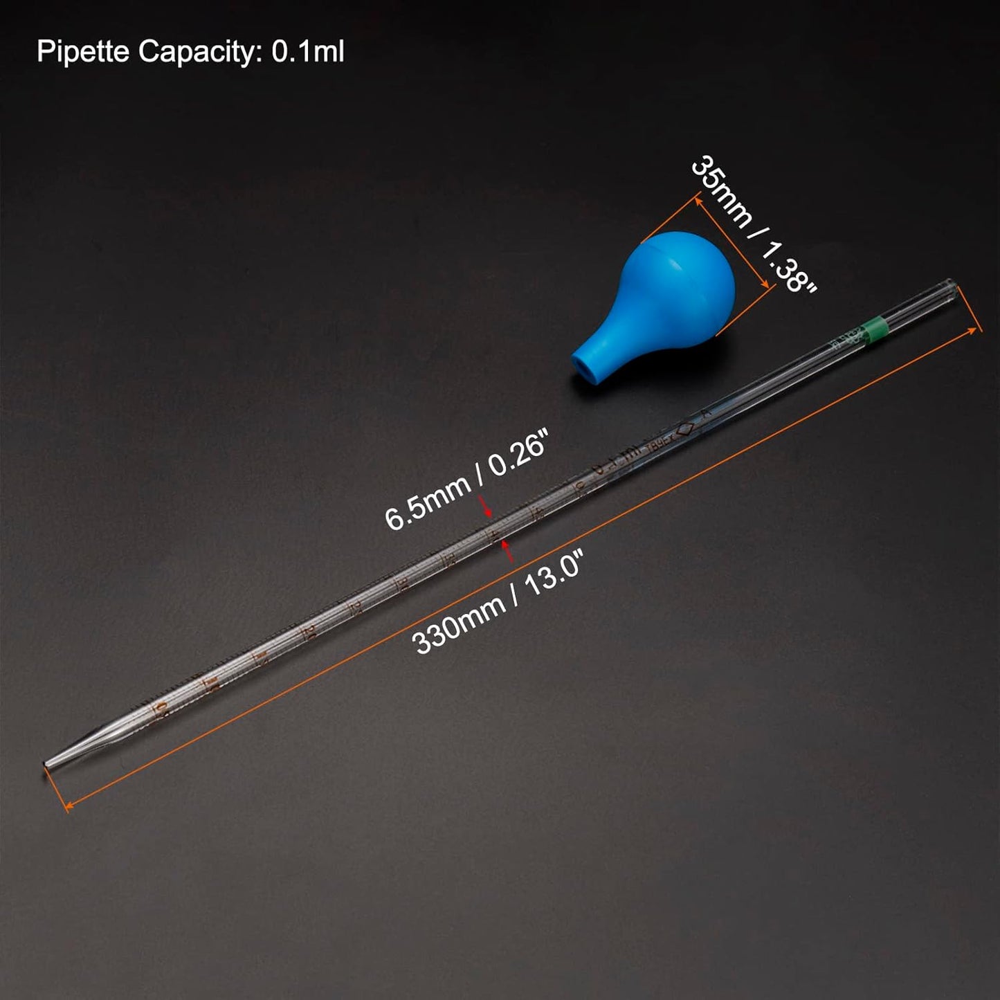 PATIKIL Graduated Dropper Pipettes Kit, 2pcs 0.1ml Borosilicate Glass Pipette with Rubber Cap for Transfer Liquid for Lab, Chemistry, Clear