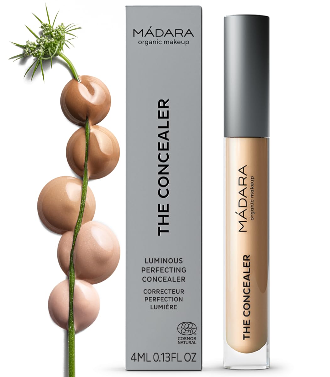 MÁDARA Organic Skincare | Luminous Perfecting Concealer 35 HONEY – 4ml, Dewy finish, With hyaluronic acid, Natural concealer for dark circles and blemishes, Vegan, COSMOS natural certified.