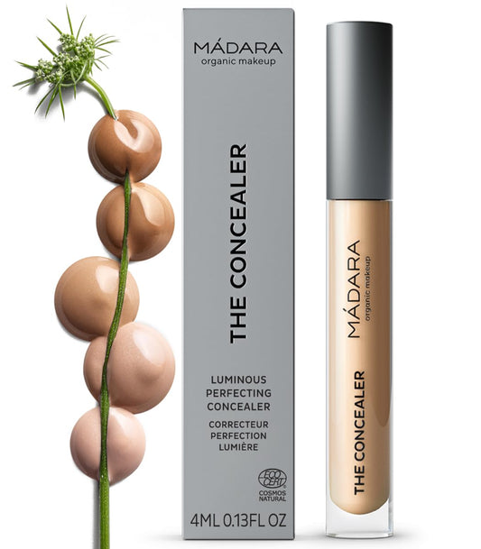 MÁDARA Organic Skincare | Luminous Perfecting Concealer 35 HONEY – 4ml, Dewy finish, With hyaluronic acid, Natural concealer for dark circles and blemishes, Vegan, COSMOS natural certified.