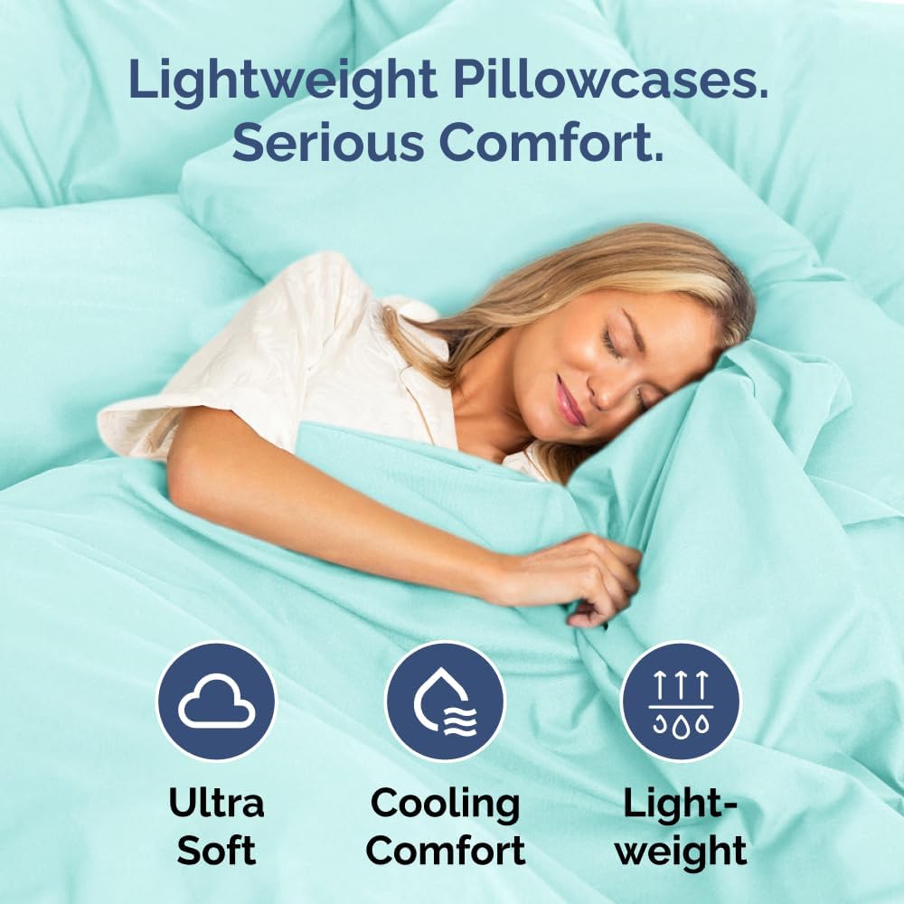 King Pillow Cases Set of 4 - Ultra Soft Hotel Quality Pillowcase Covers - Comfy, Cozy & Wrinkle Free - Shrinkage, Stain and Fade Resistant - Machine Washable Pillow Protectors - 4 Piece Set - Spa Blue