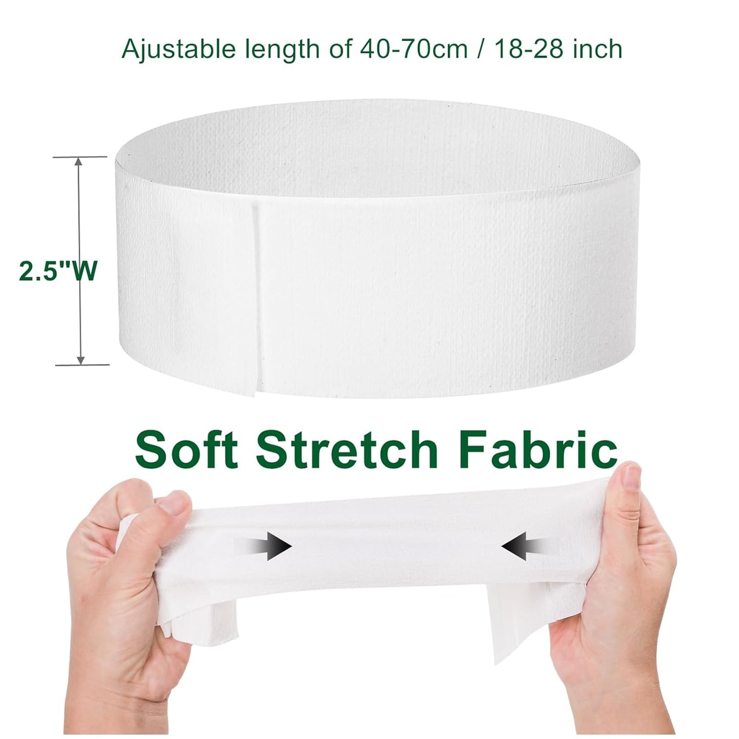 Yopay 100 Pack Disposable Spa Facial Headbands, Soft Elastic Headband Wrap with Closure for Women Girls, Individual Pack Stretch Non-Woven Skincare Headbands for Makeup, Treatments, Esthetician, White