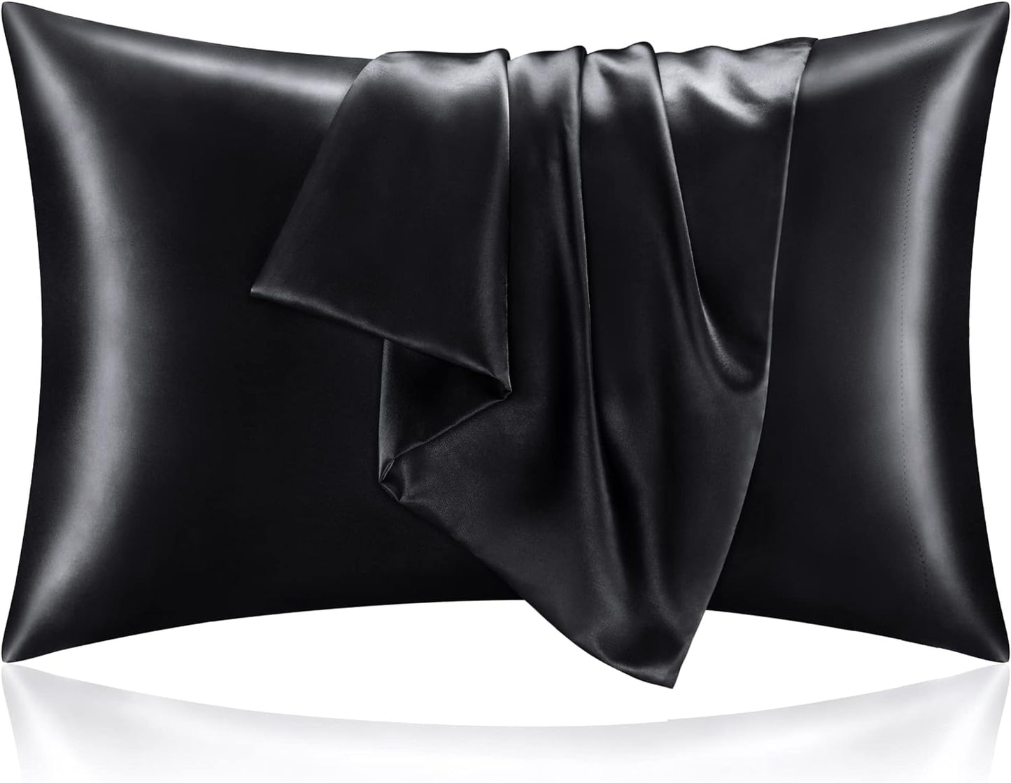 BEDELITE Satin Pillowcase for Hair and Skin, Super Soft and Cooling Similar to Silk Pillow Cases 2 Pack with Envelope Closure, Gift for Women Men(20"x40" King Size, Black)