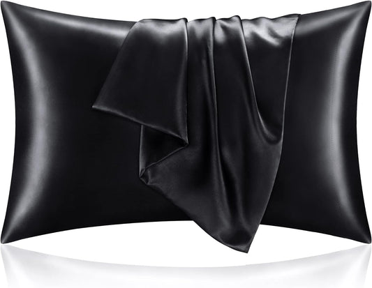 BEDELITE Satin Pillowcase for Hair and Skin, Super Soft and Cooling Similar to Silk Pillow Cases 2 Pack with Envelope Closure, Gift for Women Men(20"x40" King Size, Black)