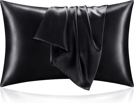 BEDELITE Satin Pillowcase for Hair and Skin, Super Soft and Cooling Similar to Silk Pillow Cases 2 Pack with Envelope Closure, Gift for Women Men(20"x36" King Size, Black)