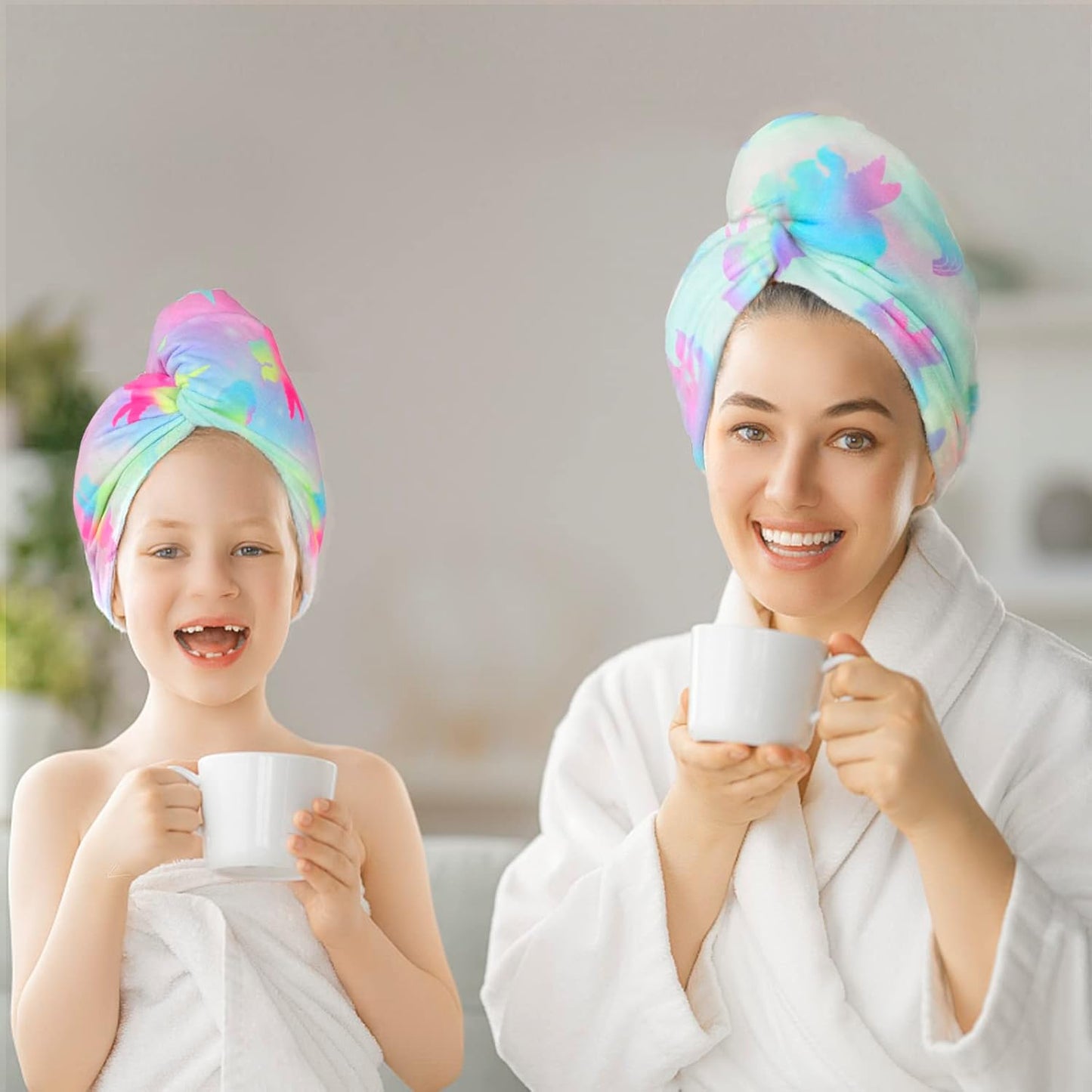 ELLEWIN Microfiber Hair Towel Wrap for Kids Girls 2 Pack Hair Turban Drying for Women Gifts Set Absorbent Quick Dry Twisty Anti Frizz Towel for Curly Long Thick Hair