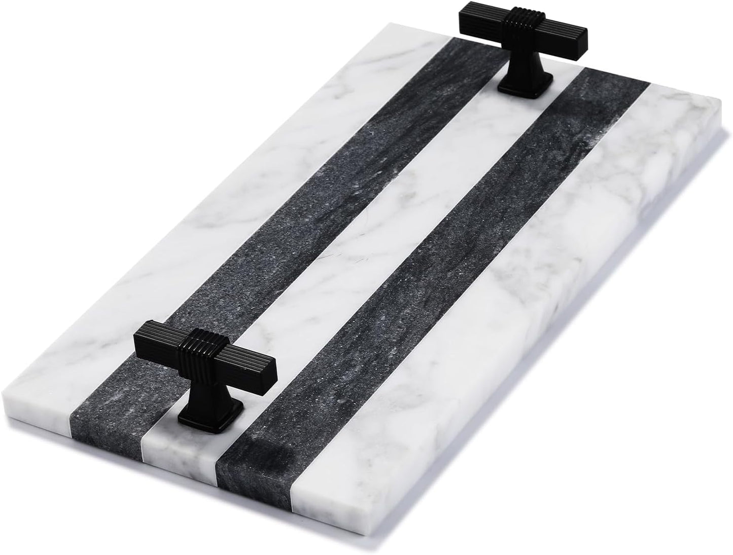 Decorative Marble Hand Towel Holder for Bathroom Disposable Paper Towels Tray Guest Towels Holder Formal Dinner, Guestrooms and Restrooms Marble Tray Vanity Tray Black Color Handle