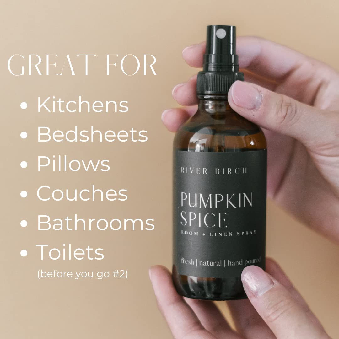 River Birch Pumpkin Spice Scented Linen and Room Spray | Home Fragrance | 4 oz Glass Amber Bottle | Luxury Signature Scent | Handmade in Texas