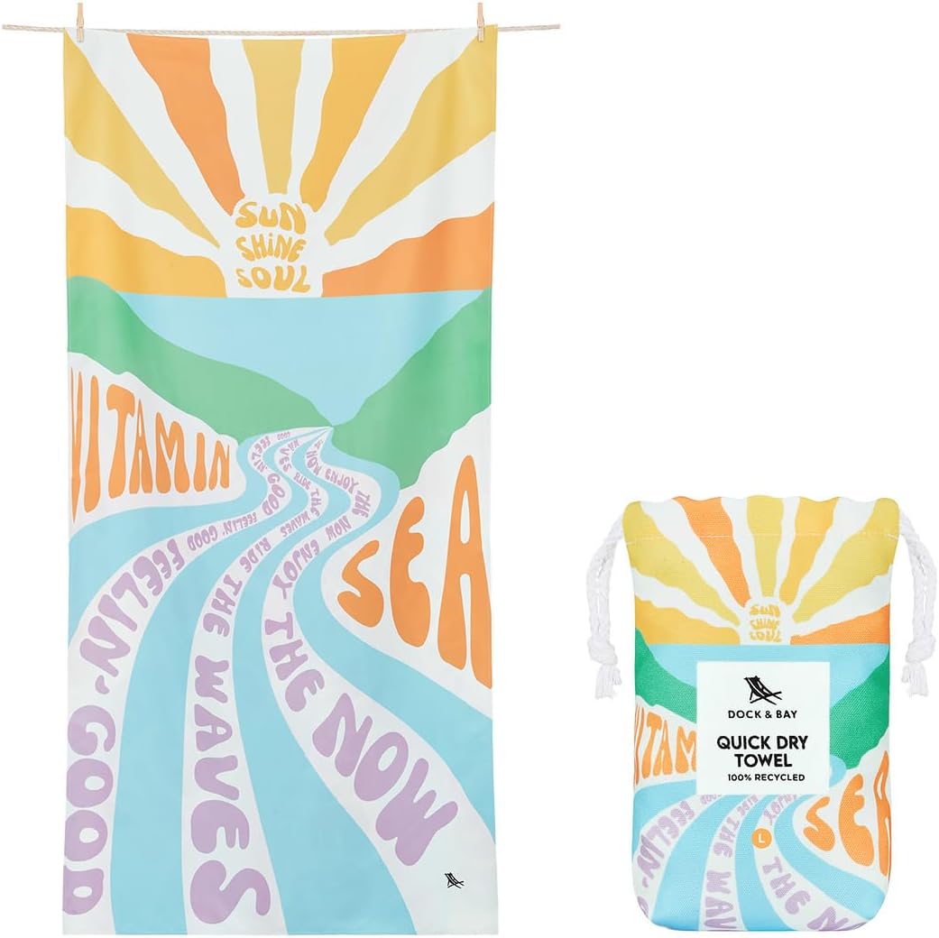 Dock & Bay Beach Towel - Quick Dry, Sand Free - Compact, Lightweight - 100% Recycled - Includes Bag - Go Check & Sea - Set of 4 - Large (160x90cm, 63x35)