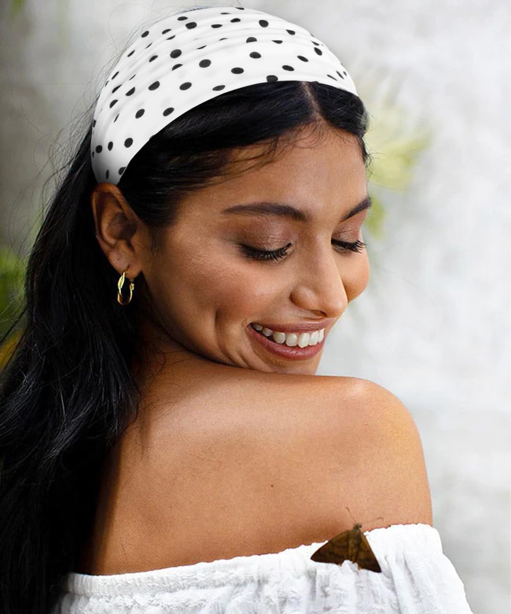 Huachi 4 Packs Polka Dot Headbands for Women Wide Stylish Head Wraps Thick Hairbands Large African Sport Yoga Turban Headband Hair Accessories