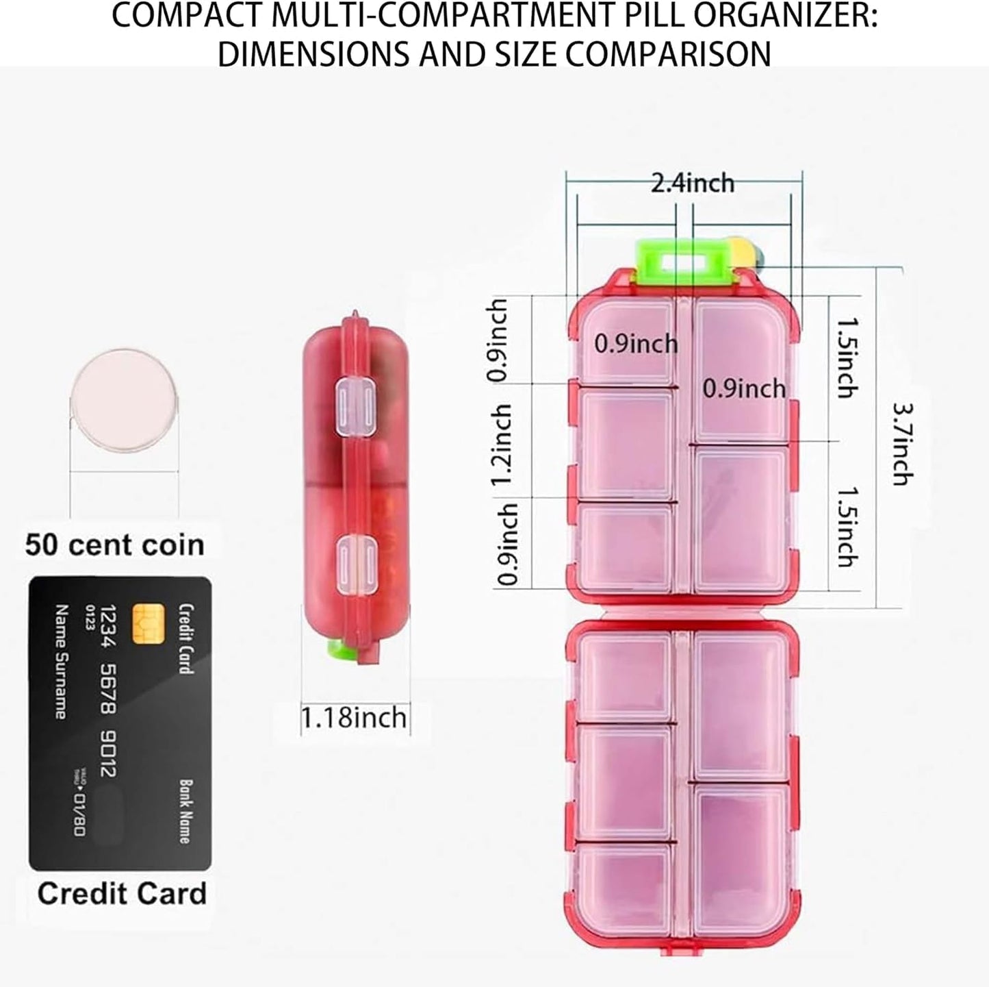 Pill Organizer with Medicine Labels Travel Daily Pill Container Mini Medication Organizer Storage Pill Organizer Travel Essentials Pill Case 7 Day (Pink & 161 Lables)