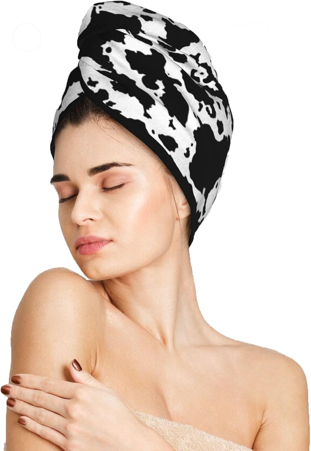 Cow Hair Towel Wrap Microfiber Fast Drying Hair Turban with Buttons for Women Drying Curly, Long & Thick Hair
