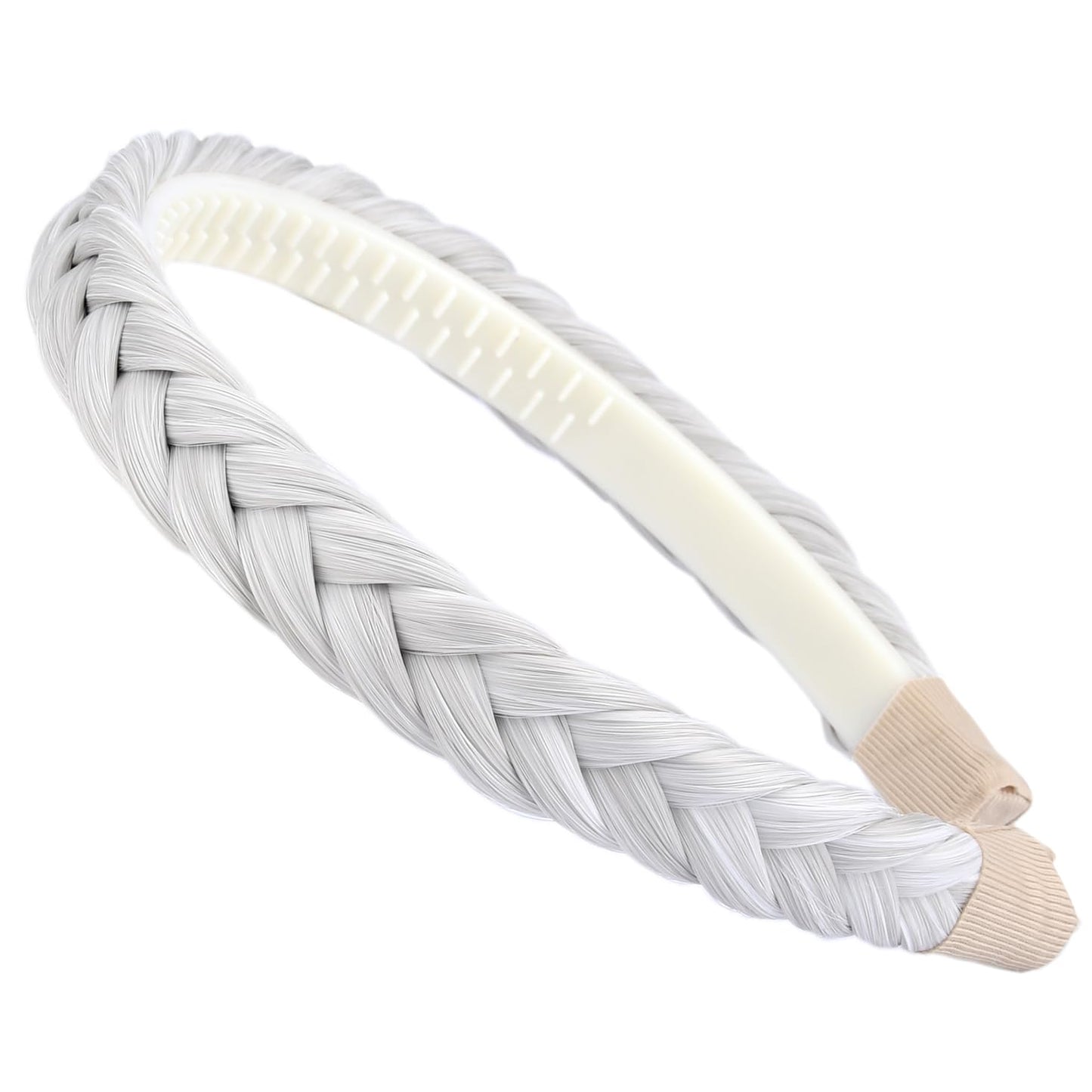 DIGUAN Width 0.9 inches Synthetic Hair Plaited Headband Braid With Teeth Hair Band Accessories for Women Girl (White Gray)