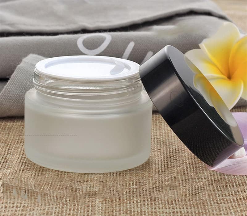 AKOAK 4 Pcs Frosted Clear Glass Jar, Refillable Empty Bottle, Round Container Travel Cosmetics, Eye Shadow, Body Lotion, Face Cream Lotion
