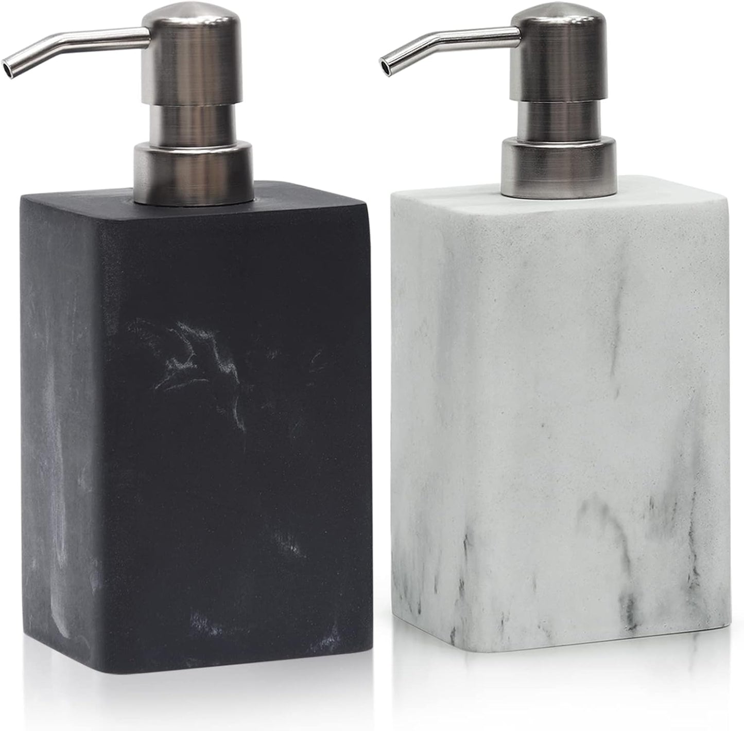 2pcs Hand Soap and Lotion Dispenser Sets for Bathroom Countertop,Black Marble Texture Resin Stone Liqiud Dish Soap Dispenser for Kitchen Sink,Refillable-15 Oz/445ml
