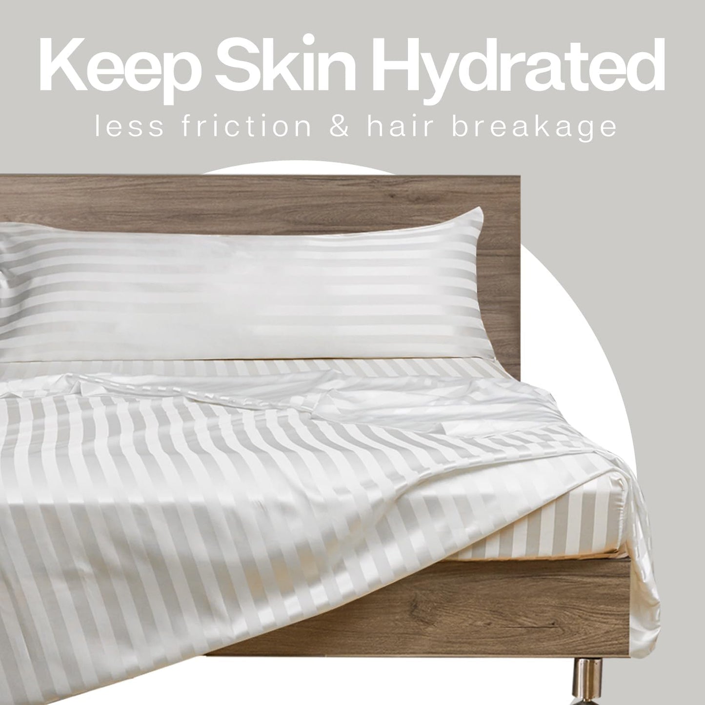 MR&HM Satin Body Pillow Cover, Soft and Breathable Body Pillow Case with Envelope Closure, Cooling and Silky Long Pillowcase for Hair and Skin,Grey (20x54, Ivory Striped)