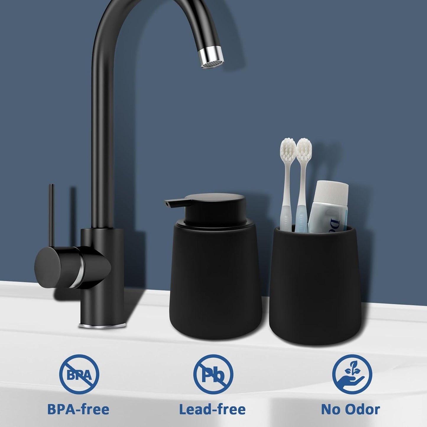 Soap Dispenser Ceramic with Easy-to-Press Pump Hand Lotion Liquid Dispenser for Shampoo Bathroom Kitchen 12 oz Black