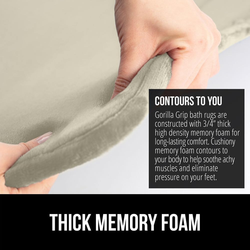 GORILLA GRIP Memory Foam Bath Rugs, Soft Absorbent Velvet Bathroom Mats, Durable Dots on Underside, Machine Washable Bathmat, Carpet Rug Room Decor for Shower Floor, 60x24 Mat, Champagne