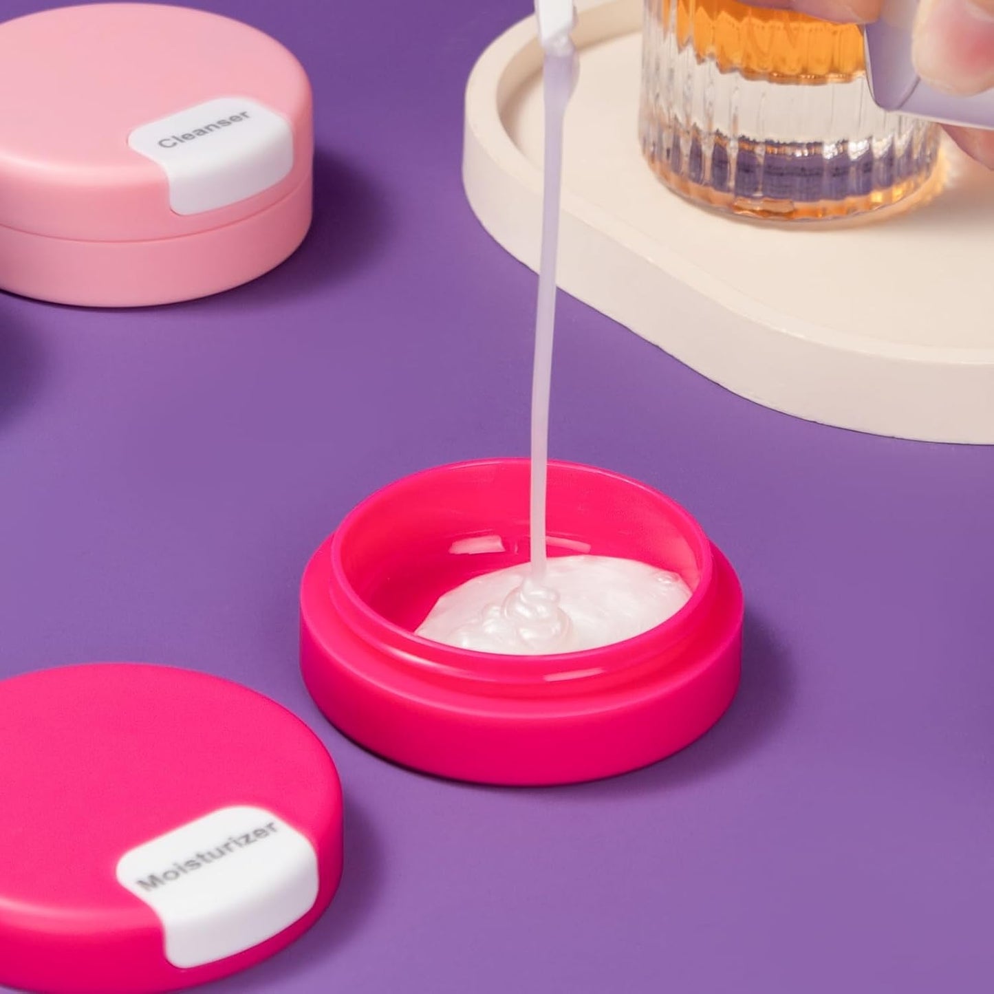 Gemice Travel Containers for Toiletries, Magnetic Travel Containers, TSA Approved Cream Jars with Toiletry Bag, Leak-proof Small 1oz Capsules Set with Multiple Labels for Organization (4 Pack)