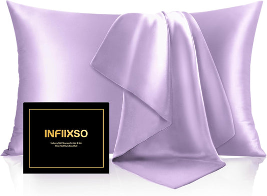 INFIIXSO Mulberry Silk Pillowcase for Hair and Skin, Silk Pillow Cases Standard Size with Hidden Zipper 20"x26", Extraordinary Smooth and Soft Cooling Pillow Cases for Hot Sleepers(Lavender, 1 Pack)
