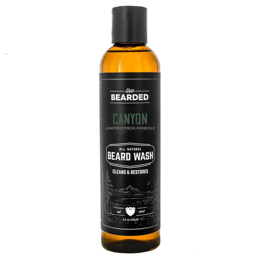 Live Bearded Beard Wash, 8 fl oz - Water-Based Face Cleanser with All-Natural Ingredients for a Gentle, Deep Clean - Made in the USA | Canyon Scent - Juniper, Cypress, Fir Needle