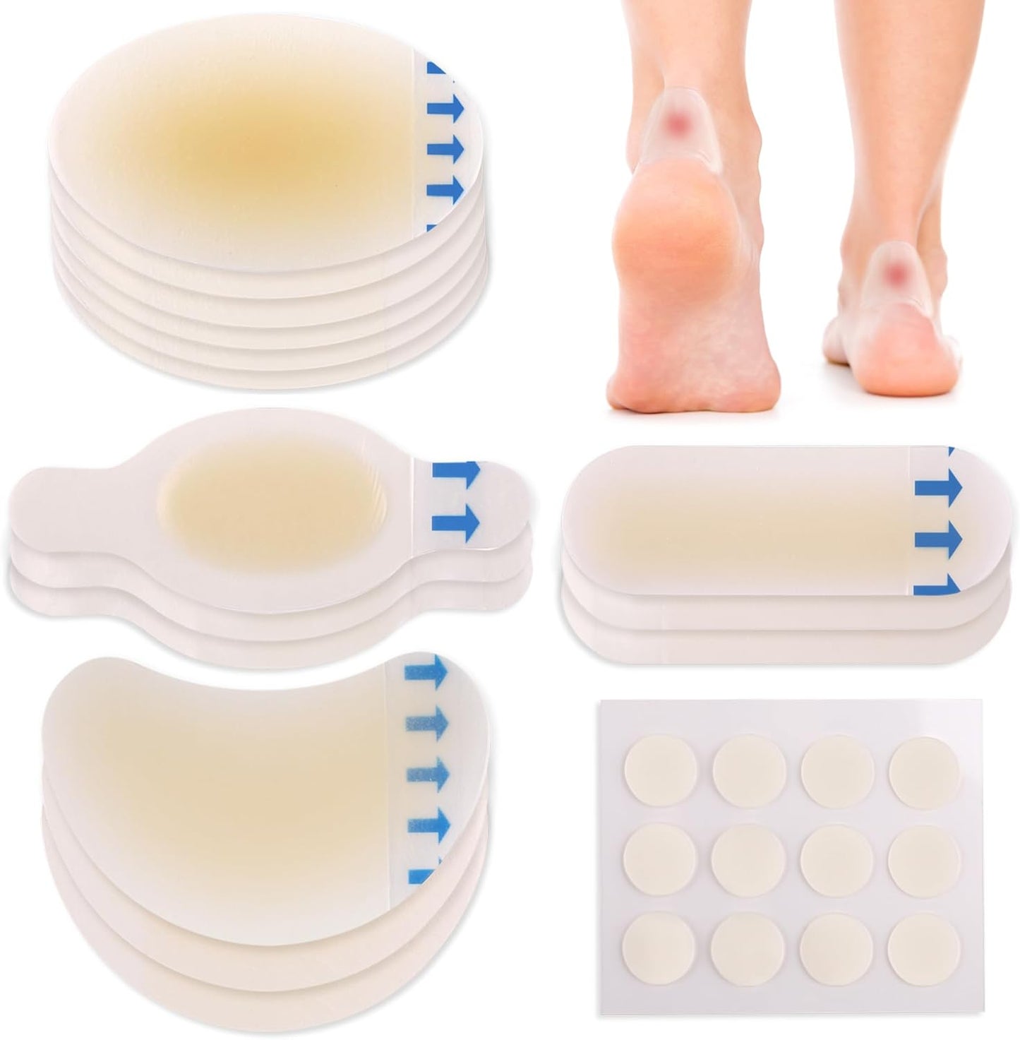LotFancy Hydrocolloid Bandages, 15 Blister Bandage and 12 Acne Patches, Waterproof Blister Pads for Feet Toes Fingers, Heels Blister Prevention Cushions, 4 Size, Sterile, Travel Essentials