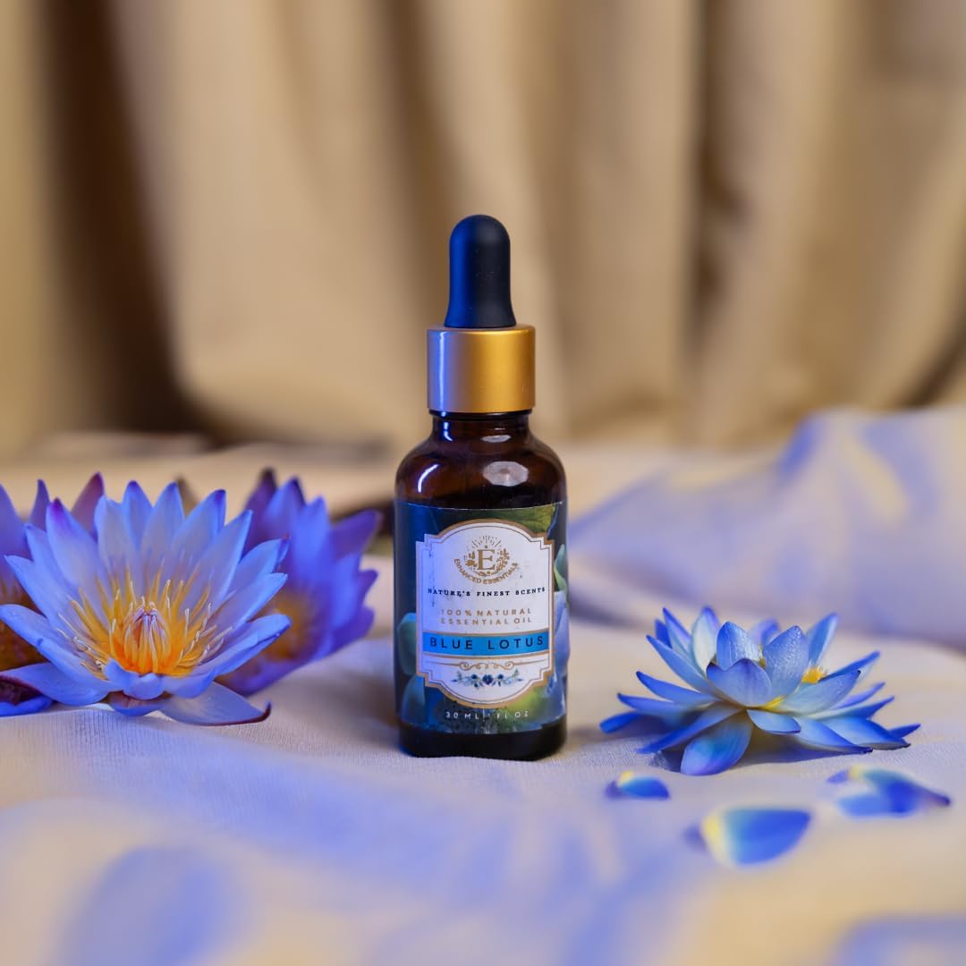 Luxurious Blue Lotus Essential Oil by Enhanced Essentials|with Glass Dropper|Concentrated Essential Oil for Diffusers,Skin Care,Aromatherapy,Bath,Massage,Perfume,Soap & Candle Making| 1 fl oz (30 ml)