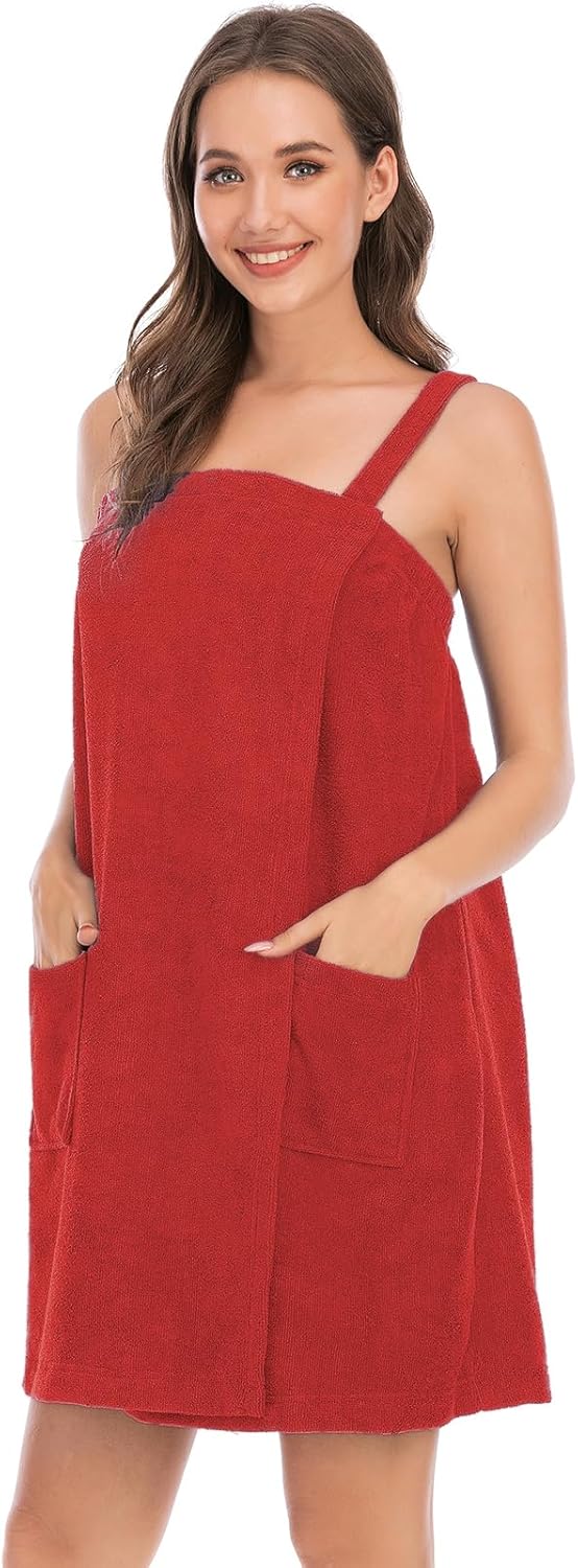 Veseacky Women Bath Wrap Towel for Womens Shower with Pocket Adjustable Spa Robe & Facial Headband