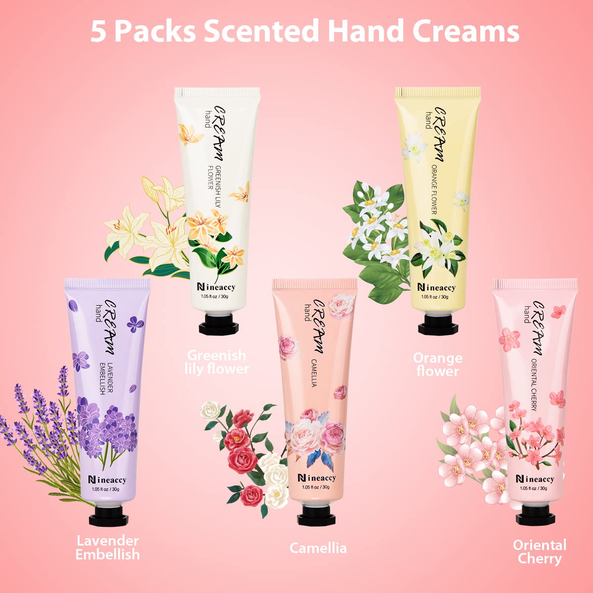 Hand Cream Gift Set - Relieve Extremely Dry Hands, Women's Hand Cream Travel Set, an easy-to-absorb hand cream to relieve dry discomfort after washing your hands. Ideal for holiday gifts.5 x1.0 oz/30ml