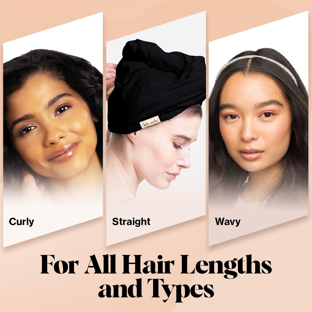 Kitsch Microfiber Hair Towel Wrap for Women - Super Absorbent Hair Drying Towel - Quick Dry, Anti-Frizz - for Long & Short, Wet & Curly Hair - Black