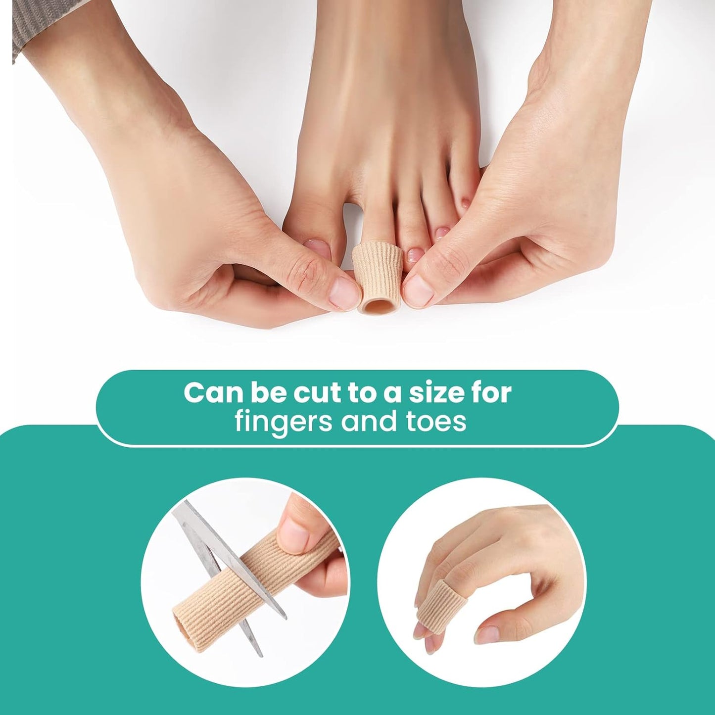 Welnove Toe Tubes Sleeves Protectors - 6 Pack Toe Cushions for Pain Relief - Fabric & Breathable Gel Lining Toe Protectors for Corns, Calluses, Blisters (Medium Size)