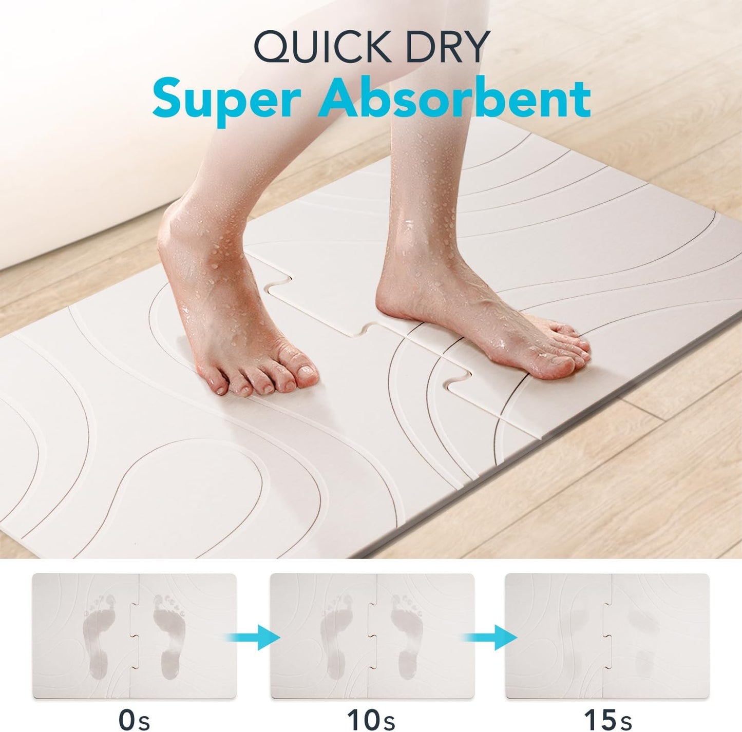 32 * 20 Large Stone Bath Mat for Bathroom Quick Dry Diatomaceous Earth Bath Mat, Non Slip Bathroom Shower Floor Mat Modernized Magic Water Absorbing Diatomite Stone Drying Bathmat White