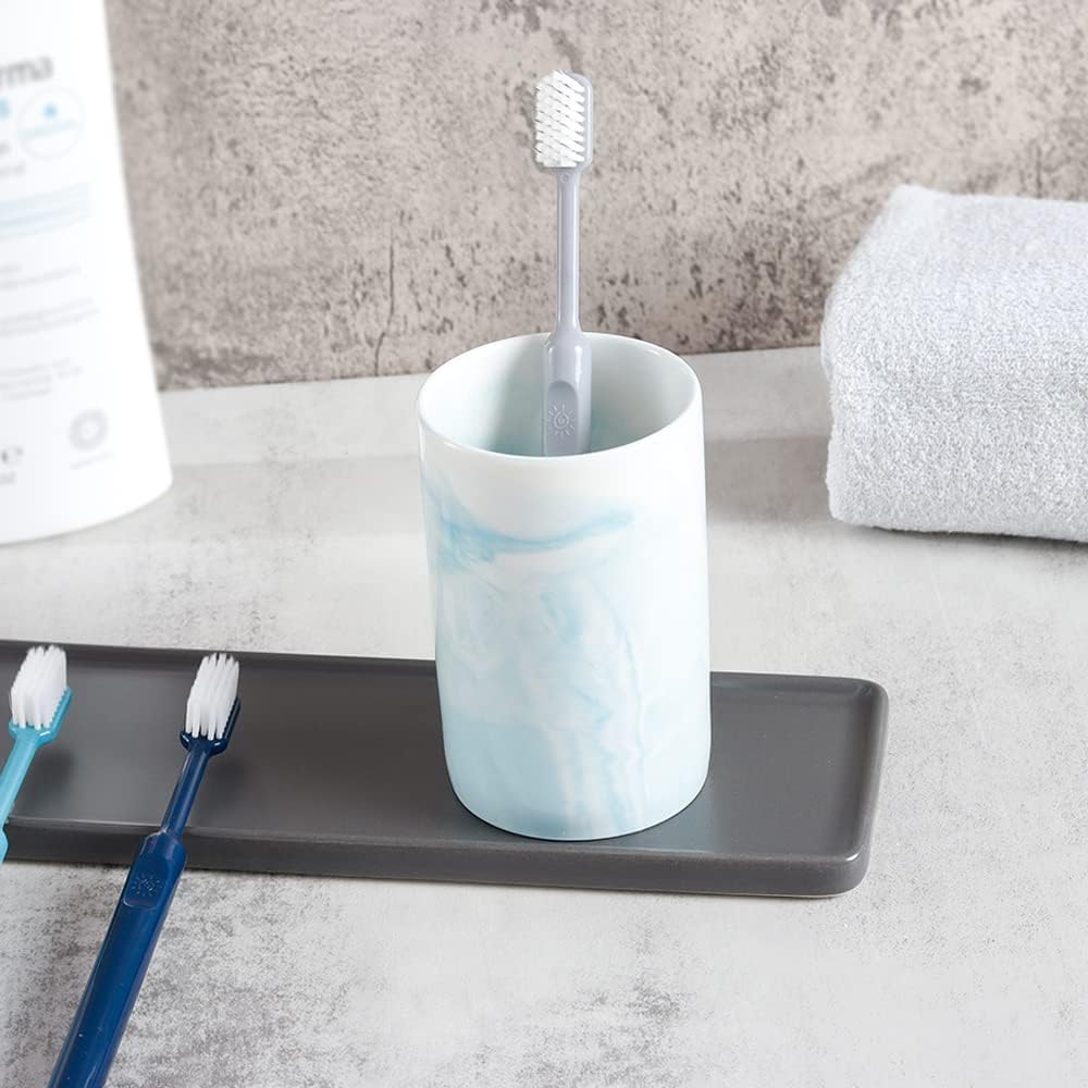 Ceramic Toothbrush Holder, Bathroom Cup, Drinking Mug, Coffee Cups, Marble Pattern Pen Holders, 300ml/Pcs (Blue)