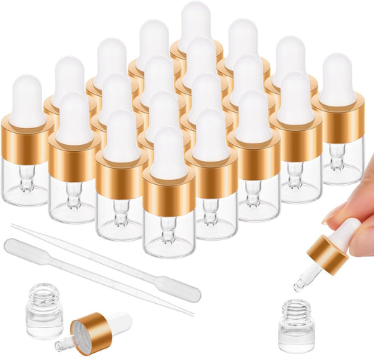 20 Pack Mini Dropper Bottle for Cuticle Oil, 1ml Small Sample Essential Oil Dropper Bottles for Travel, Clear Empty Vails for Cosmetic Perfume