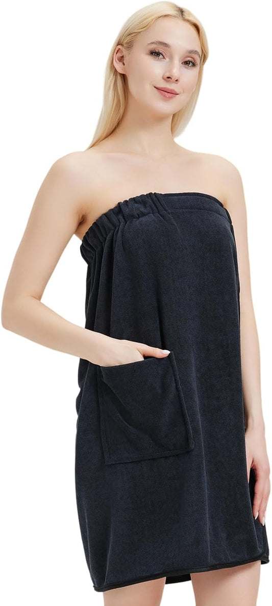 Womens Bath Body Wrap Towel Lightweight Shower Spa Wrap Robe Adjustable Closure Bathrobe