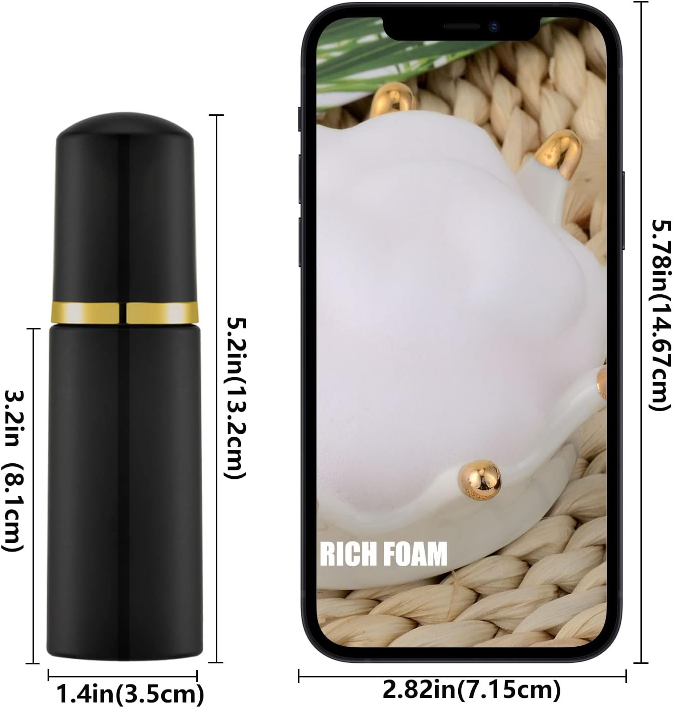 KOIBITO 2 Oz Black Foam Soap Bottle with Gold Pump Empty Travel Foaming Dispenser for Hand Soap,Lash Shampoo,Body Wash(12 PCS, Black Cap)