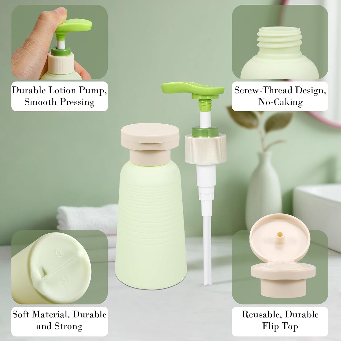 3.4oz Travel Shampoo Bottle with Flip Cap, Refillable Plastic Pump Bottles Dispenser for Soap, Shampoo, Lotions, Liquid Body Wash, Creams and Massage Oil (2Pack, 3.4oz/100ml)