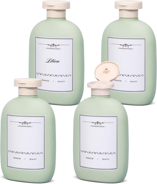 8.8 oz Plastic Travel Shampoo Bottles, Empty Plastic Squeeze Bottles with Flip Cap for Toiletries, Leakage-proof Travel Shampoo and Conditioner Bottles (4 pack, Green)