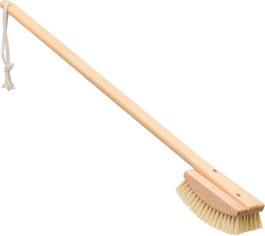 REDECKER Bath and Foot Brush - Extra-Long Oiled Beechwood Handle - Stiff Tampico Fiber Bristles Exfoliate Skin - 24 inches - Wood Scrub Brush with Long Handle - Made in Germany