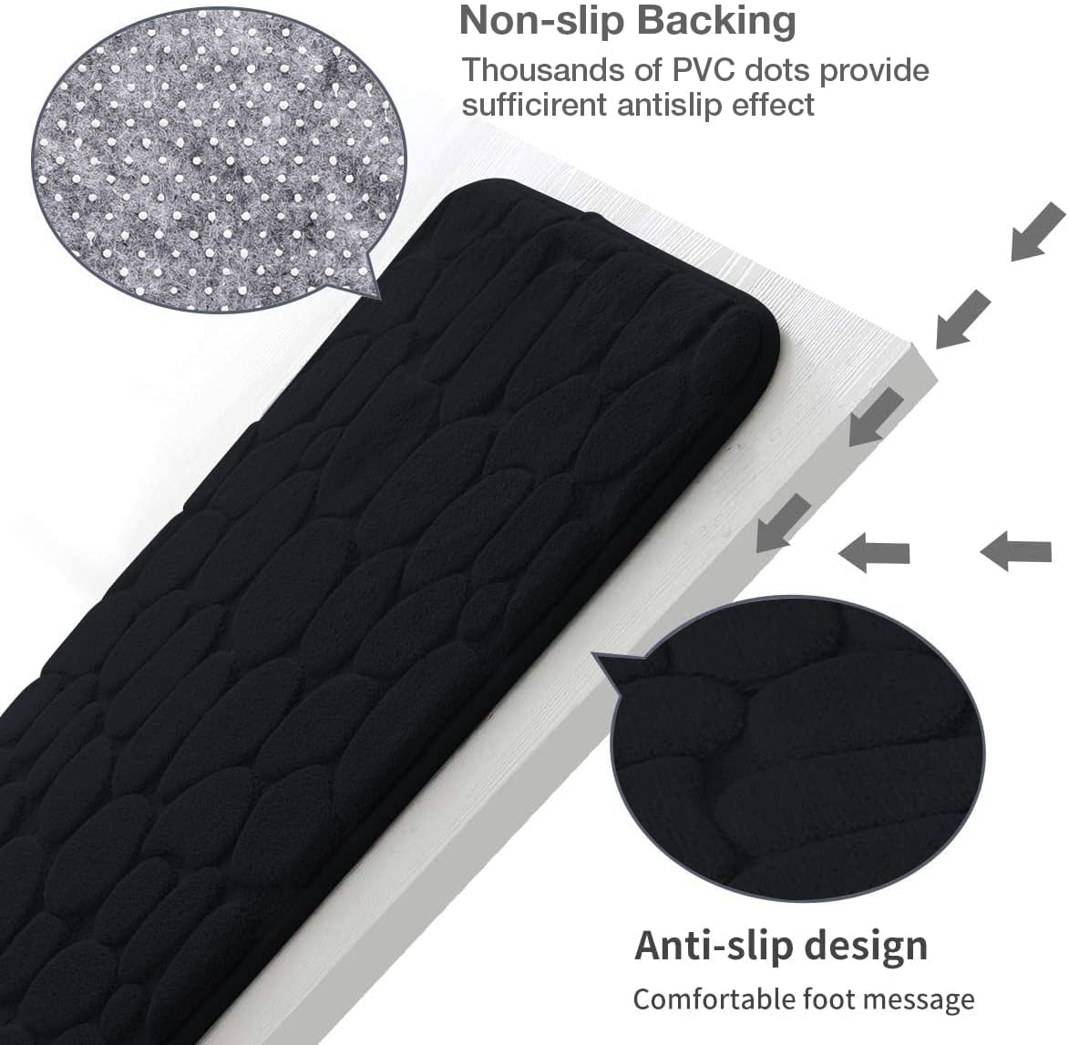 YIHOUSE Memory Foam Bath Mat Cobblestone Bathroom Rugs Super Water Absorbent Bath Mats for Bathroom Machine Washable Bath Rugs(24 x 36,Black)