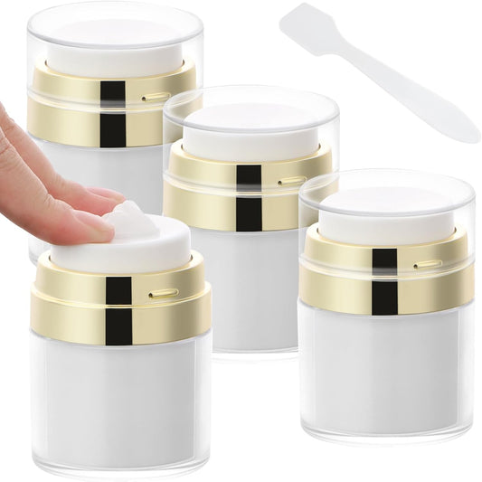 Segbeauty 1oz Travel Jars for Creams, 4pcs 30ml Airless Pump Jars Refillable Travel Bottles Empty Makeup Containers Lotion Dispenser, Gold Jar for Creams for Toiletries Moisturizer Container