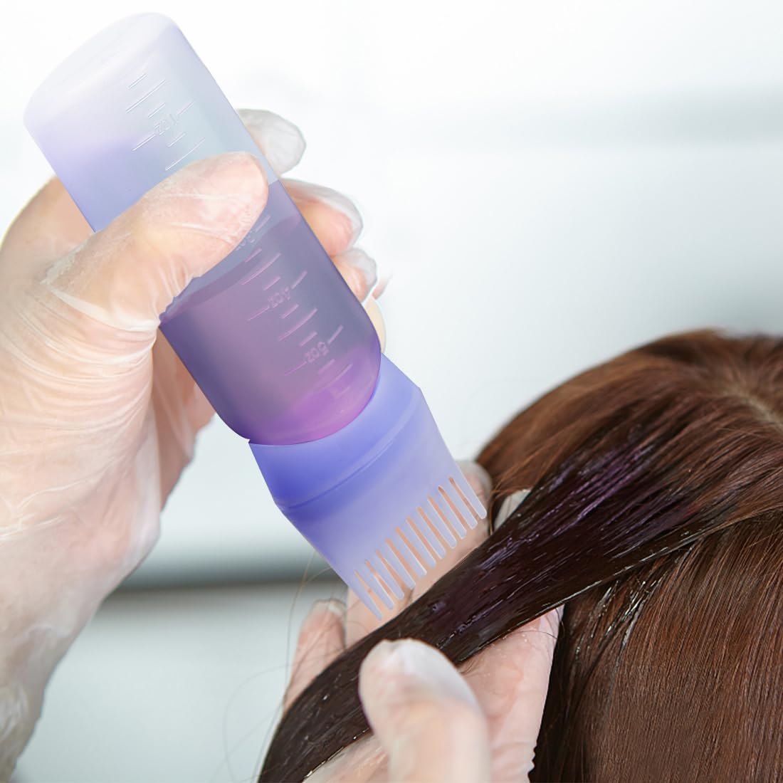 ELANE 4 Pcs Root Comb Applicator Bottle 6oz,Hair Oil Applicator Bottle for Hair,Oil Comb Applicator Hair Bottle Applicator for Hair Dye Shampoos Hair Salons Camping Traveling(Purple)