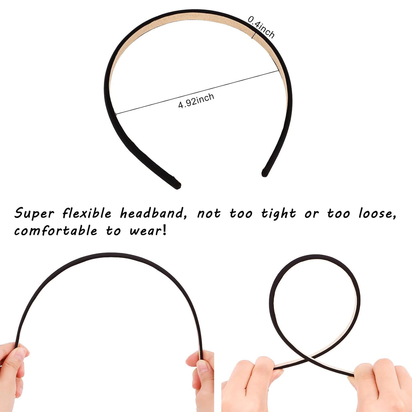 Wecoe Black Narrow Satin Headbands, 10pcs Non Slip Fashion Hair Bands for Women & Girls' Hair - Holiday & DIY Costume Accessories