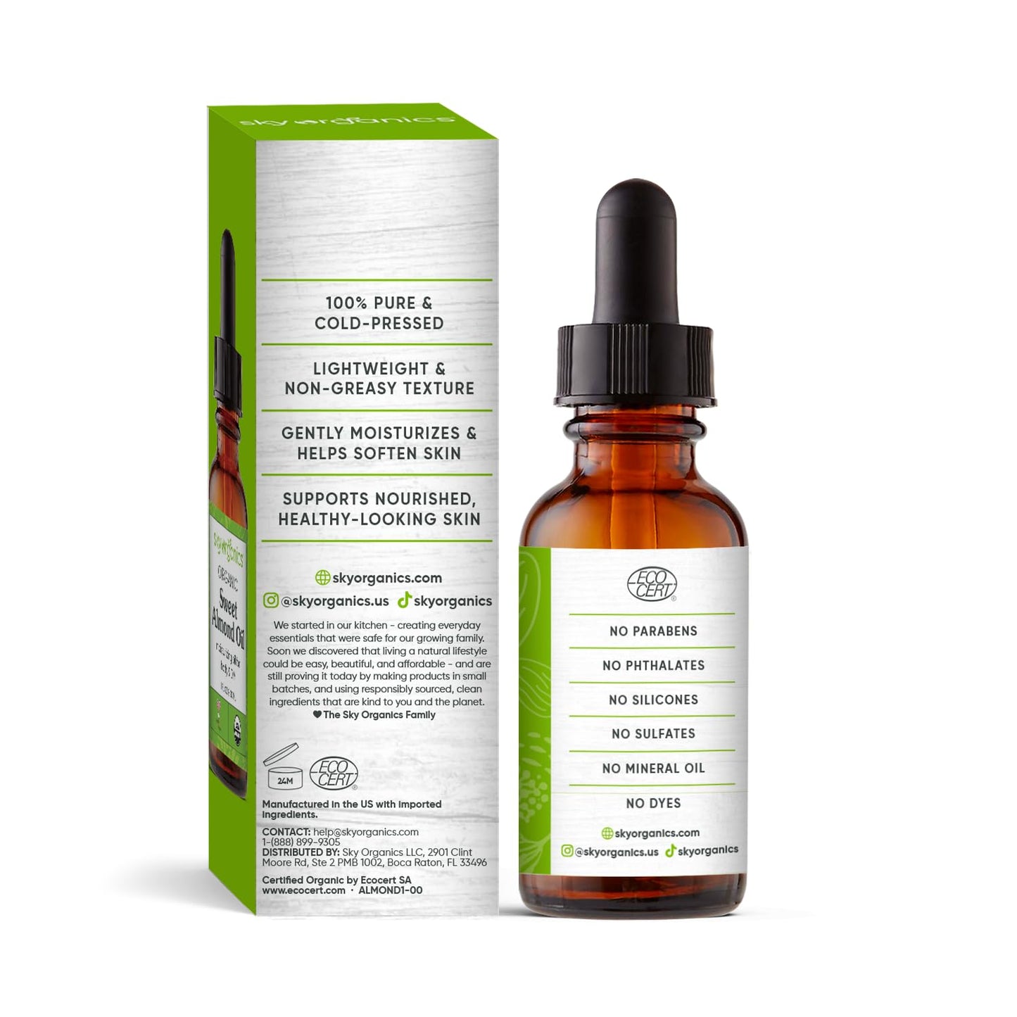 Sky Organics Organic Sweet Almond Oil, Soft & Soothe Body Oil for Skin Soothing, Moisture and Softness, For Rough, Dry & Sensitive Skin, 100% Pure Hexane-Free Vegan & Cruelty Free Body Care, 1 fl. Oz