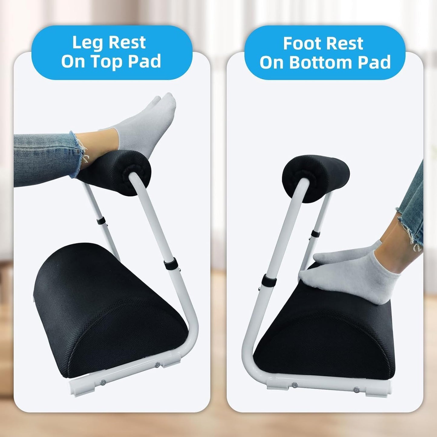 Under Desk Footrest Detachable - Leg Rest Adjustable 3 Height Positions for Under Desk, Ergonomic Foot Rest for Office or Home Use