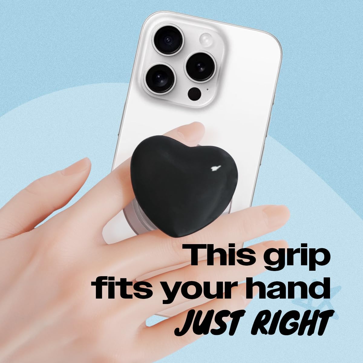 OnTheGrip Compatible with Magsafe Magnetic Cute Glass Heart Design Collapsible Mobile Phone Grip Stand Holder for Smartphone Tablet Cell Phone Accessory (Black)