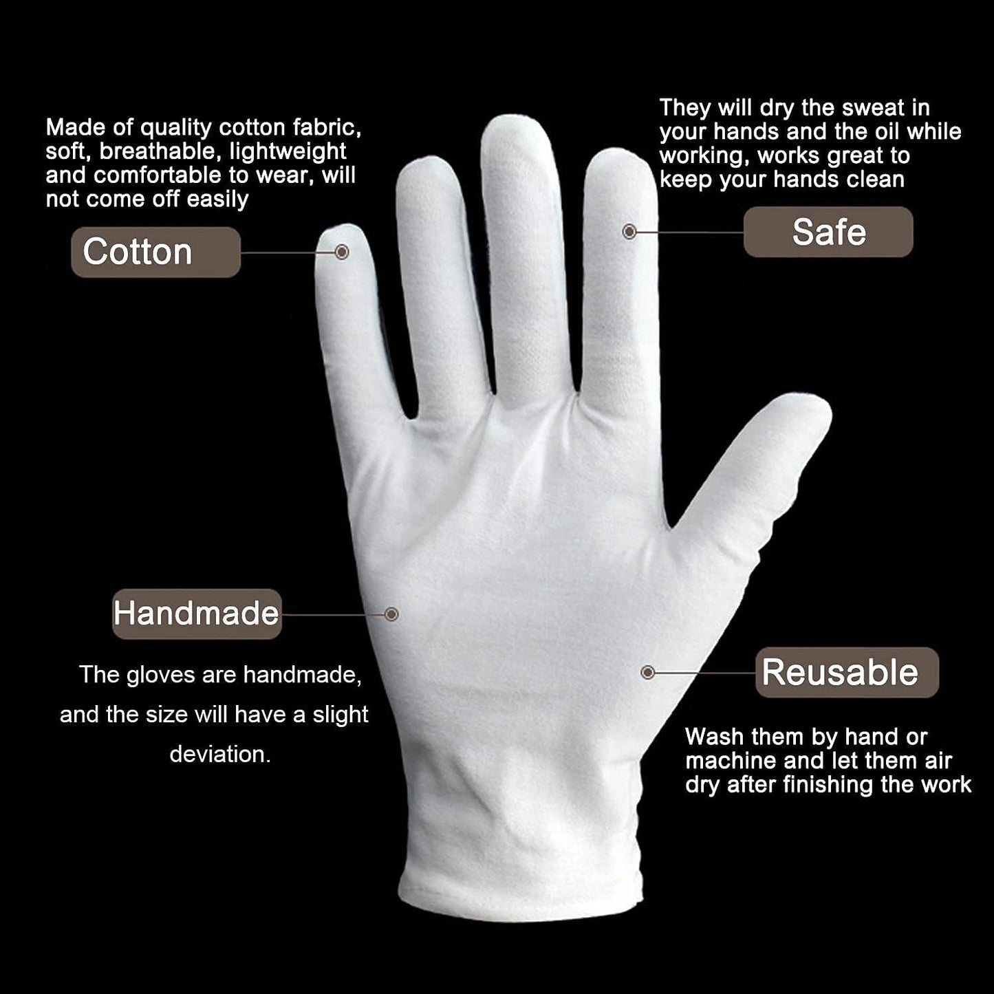 24pcs Unisex Soft White Cotton Gloves for Dry Hands, Work, Coin Jewelry Inspection, Moisturizing Eczema Cotton Gloves, Small Size for Child