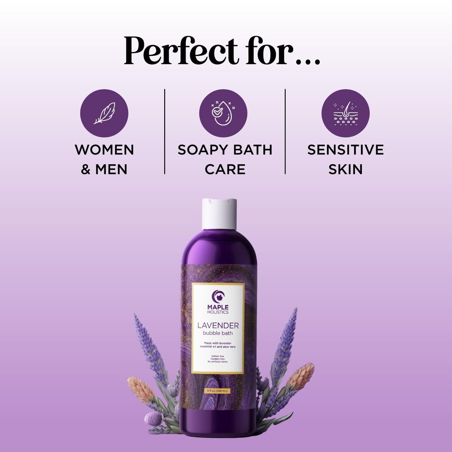 Premium Lavender Bubble Bath for Women - Moisturizing Foaming Bath Bubbles for Adults with Chamomile Clary Sage & Lavender Aromatherapy Oils for Relaxing Self Care - Paraben & Sulfate Free (8 Fl Oz)