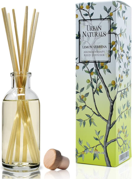 Urban Naturals Lemon Verbena Reed Diffuser Set with Reed Sticks | Tart, Citrus with Fruity Notes of Bergamot & Greens | A Cheerful Gift Idea | Made in The USA