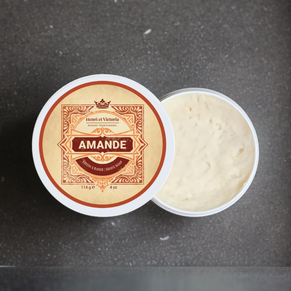 Traditional Shaving Soap For Men | Amande Fragrance | Smooth Shave, Lathers Up Nicely, Long-Lasting Scent | Canadian Made by Skilled Artisan 114 g (4 oz)